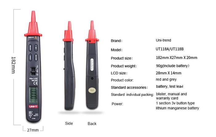 UNI-T รุ่น UT118A มัลติมิเตอร์แบบปากกา | Max.ACV/DCV 300V