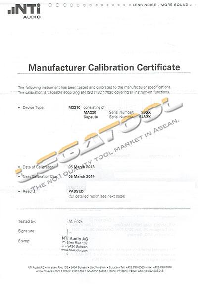 NTi XL2-CAL ใบสอบเทียบจากโรงงานผู้ผลิต XL2