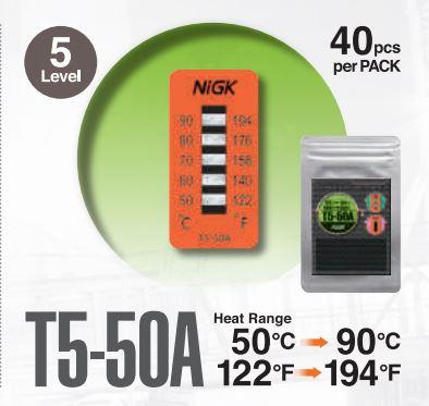 NiGK รุ่น T5-50A แถบวัดอุณหภูมิแบบ Irreversible (5 Point) | (50 to 90℃)