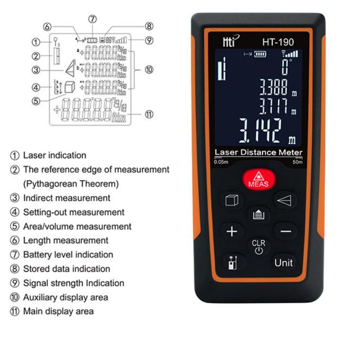 HTI HT-192 เครื่องวัดระยะเลเซอร์ 100 เมตร LASER DISTANCE METER