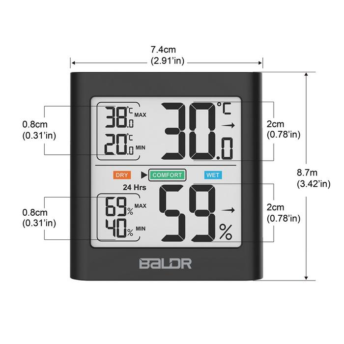 BALDR B0135TH เครื่องวัดอุณหภูมิและความชื้นแบบดิจิตอล Indoor Digital Thermometer Hygrometer