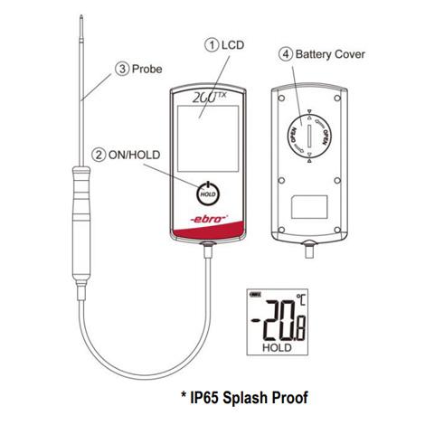 Ebro TTX-200 เครื่องวัดอุณหภูมิอาหาร Type-T HACCP (IP65) | Max.199°C