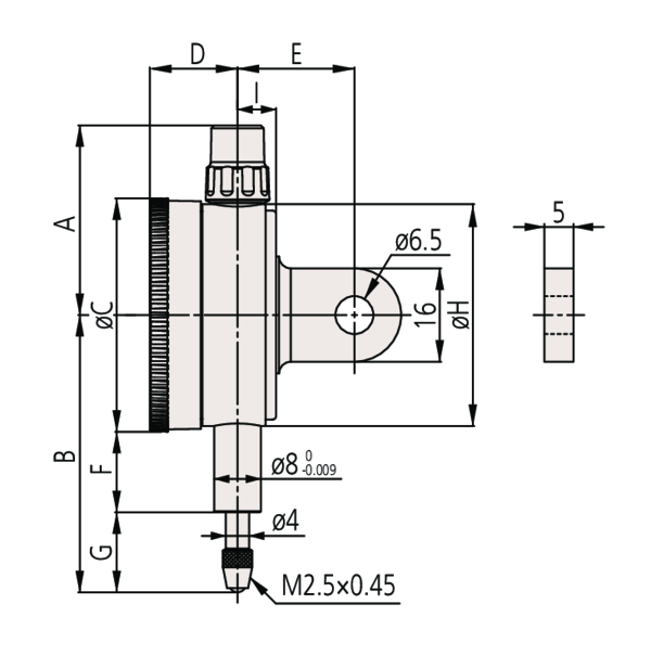 Mitutoyo M-1044A Dial Gauge, Lug Back, ANSI/AGD Type 5mm