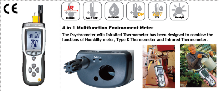 CEM DT-8896 ไซโครมิเตอร์พร้อมเทอร์โมมิเตอร์อินฟราเรด Psychrometer with InfraRed Thermometer