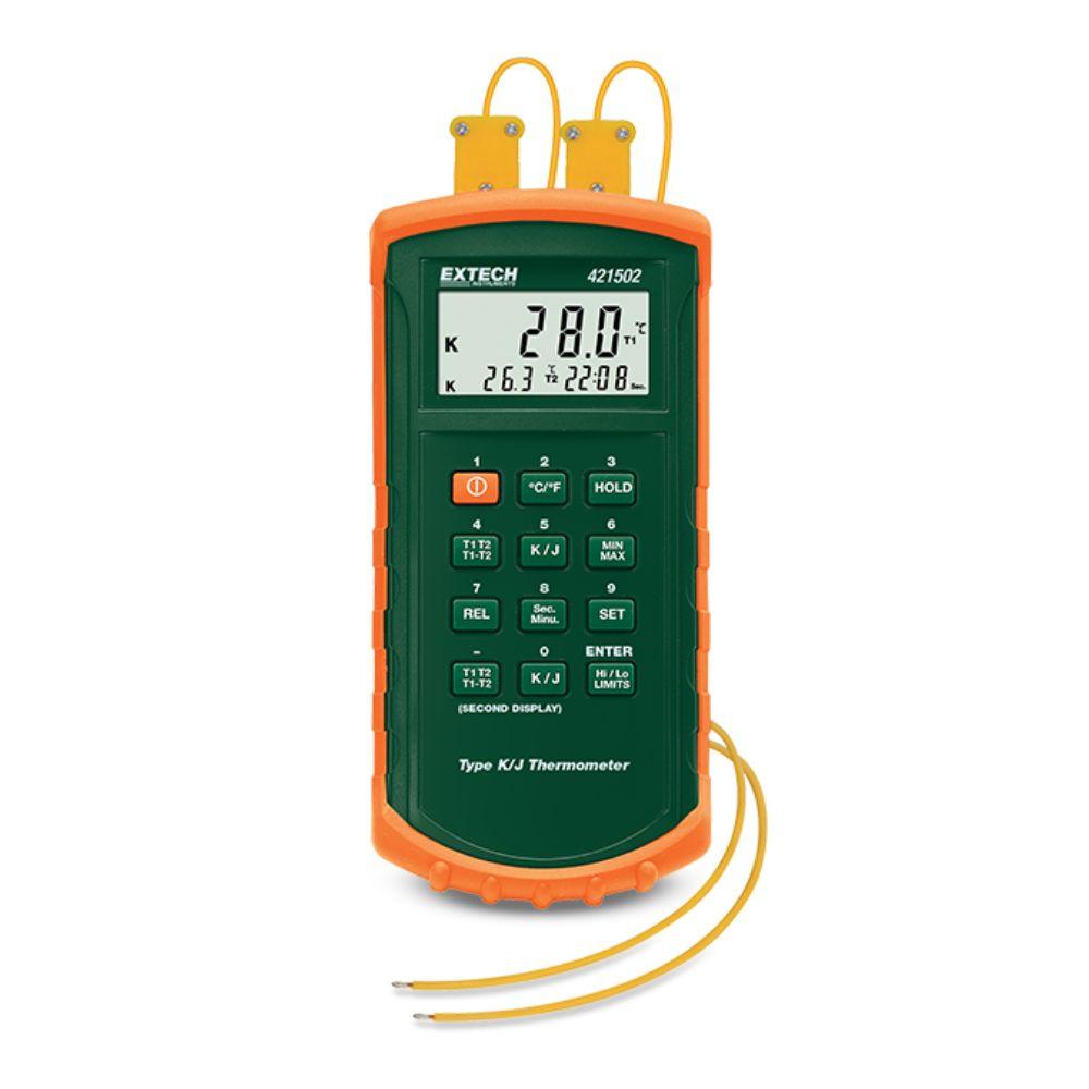 EXTECH EX-421502 เครื่องวัดอุณหภูมิแบบแยกโพรบ Type J/K, Dual Input Thermometer with Alarm