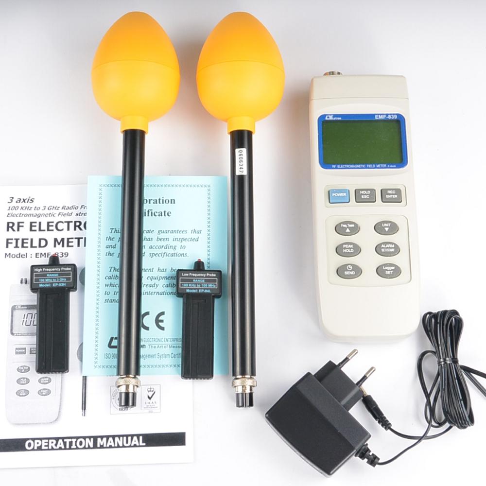 Lutron EMF-839 เครื่องวัดสนามแม่เหล็กไฟฟ้า RF แบบ 3 แกน ความถี่ 100 kHz ถึง 3 GHz พร้อม Data Logger